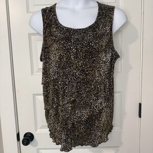 CJ Banks 1X Sleeveless Ruffled Blouse Black/Brown Sequins NWT ($40)